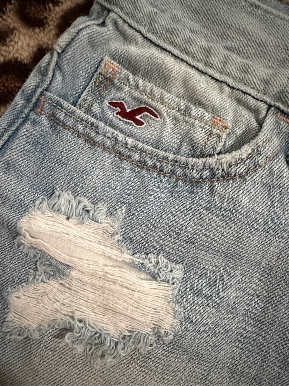 Hollister Light Blue Distressed Denim Cutoff Shorts